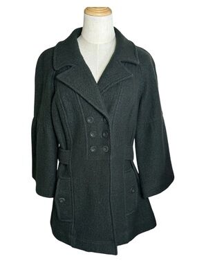 Sandro Sportswear 100% Wool Double Breasted Pea Coat Jacket Green Vtg Medium